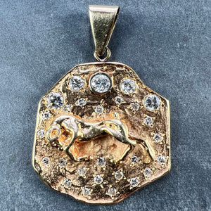 Zodiac Taurus Aries 14K Yellow Gold Diamond Medal Pendant