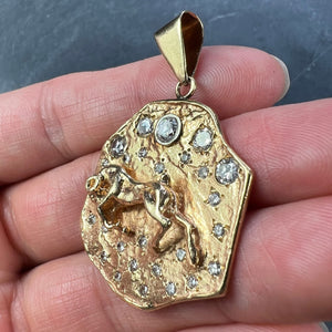 Zodiac Taurus Aries 14K Yellow Gold Diamond Medal Pendant