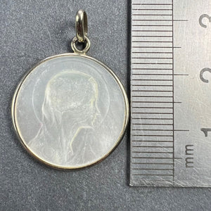 French Virgin Mary Mother of Pearl 18K White Gold Medal Pendant