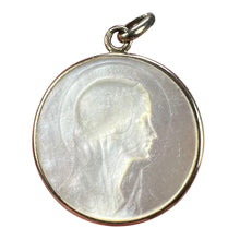Load image into Gallery viewer, French Virgin Mary Mother of Pearl 18K White Gold Medal Pendant

