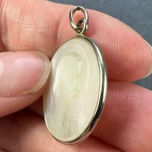 French Virgin Mary Mother of Pearl 18K White Gold Medal Pendant