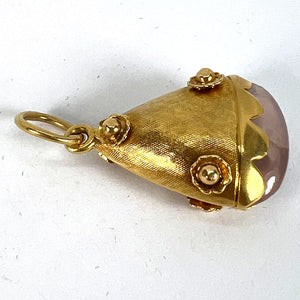 Vintage Rose Quartz Flowers 18 Karat Yellow Gold Charm Pendant