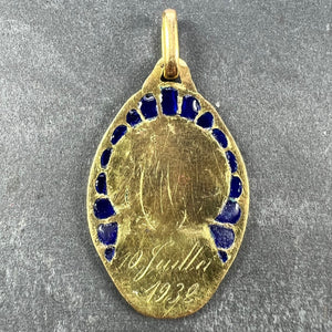 French Dropsy Virgin Mary Plique A Jour Enamel 18K Yellow Gold Pendant Medal