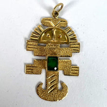 Load image into Gallery viewer, Vintage Aztec Inca God Icon 18K Yellow Gold Emerald Charm Pendant
