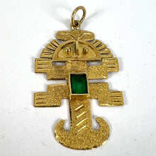 Load image into Gallery viewer, Vintage Aztec Inca God Icon 18K Yellow Gold Emerald Charm Pendant

