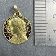 Load image into Gallery viewer, French E Dropsy Virgin Mary Plique A Jour Enamel 18K Yellow Gold Pendant Medal
