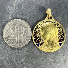 Load image into Gallery viewer, French E Dropsy Virgin Mary Plique A Jour Enamel 18K Yellow Gold Pendant Medal
