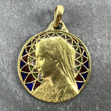 Load image into Gallery viewer, French E Dropsy Virgin Mary Plique A Jour Enamel 18K Yellow Gold Pendant Medal
