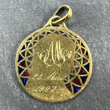 Load image into Gallery viewer, French E Dropsy Virgin Mary Plique A Jour Enamel 18K Yellow Gold Pendant Medal
