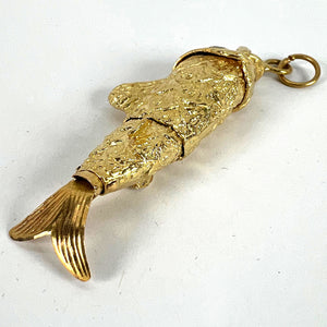 Large Vintage 18K Yellow Gold Articulated Lucky Fish Charm Pendant