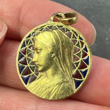 Load image into Gallery viewer, French E Dropsy Virgin Mary Plique A Jour Enamel 18K Yellow Gold Pendant Medal
