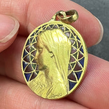 Load image into Gallery viewer, French E Dropsy Virgin Mary Plique A Jour Enamel 18K Yellow Gold Pendant Medal
