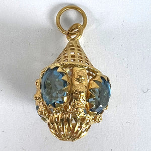Large Vintage 18K Yellow Gold Blue Paste Etruscan Charm Pendant