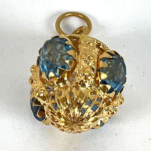 Large Vintage 18K Yellow Gold Blue Paste Etruscan Charm Pendant