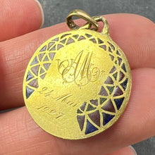 Load image into Gallery viewer, French E Dropsy Virgin Mary Plique A Jour Enamel 18K Yellow Gold Pendant Medal
