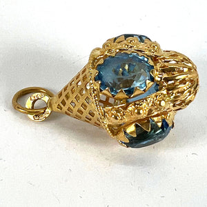 Large Vintage 18K Yellow Gold Blue Paste Etruscan Charm Pendant