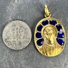 Load image into Gallery viewer, French Pierly Virgin Mary Plique A Jour Enamel 18K Yellow Gold Pendant Medal
