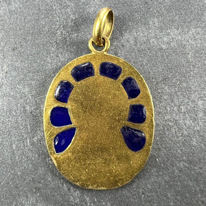 French Pierly Virgin Mary Plique A Jour Enamel 18K Yellow Gold Pendant Medal