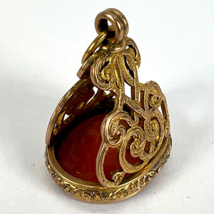 Large Antique Victorian Carnelian 9K Yellow Gold Charm Pendant Fob Seal