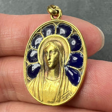 Load image into Gallery viewer, French Pierly Virgin Mary Plique A Jour Enamel 18K Yellow Gold Pendant Medal
