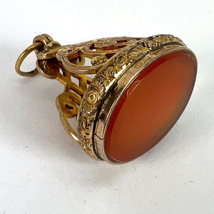 Large Antique Victorian Carnelian 9K Yellow Gold Charm Pendant Fob Seal