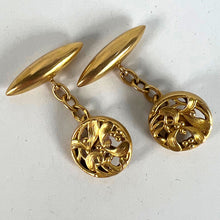 Load image into Gallery viewer, Art Nouveau French Mistletoe Leaves 18K Yellow Gold Cufflinks
