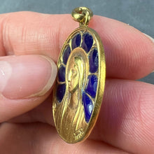 Load image into Gallery viewer, French Pierly Virgin Mary Plique A Jour Enamel 18K Yellow Gold Pendant Medal
