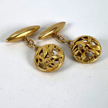 Load image into Gallery viewer, Art Nouveau French Mistletoe Leaves 18K Yellow Gold Cufflinks
