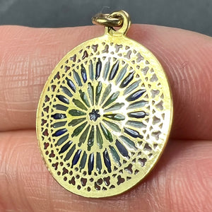 French Window Plique A Jour Enamel 18K Yellow Gold Pendant Medal