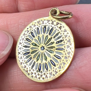 French Window Plique A Jour Enamel 18K Yellow Gold Pendant Medal