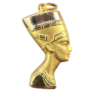 18K Yellow Gold Egyptian Nefertiti Bust Charm Pendant