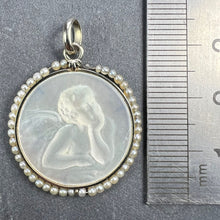 Load image into Gallery viewer, French Mother of Pearl Rafael’s Cherub 18K White Gold Seed Pearl Medal Pendant
