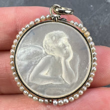 Load image into Gallery viewer, French Mother of Pearl Rafael’s Cherub 18K White Gold Seed Pearl Medal Pendant
