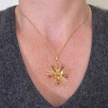 Load image into Gallery viewer, Vintage French Flower Sunburst 18K Yellow Gold Ruby Pendant Necklace

