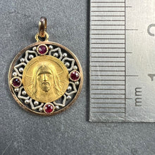 Load image into Gallery viewer, French Vernon Jesus Christ 18K Yellow Gold Ruby Charm Medal Pendant
