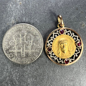 French Vernon Jesus Christ 18K Yellow Gold Ruby Charm Medal Pendant