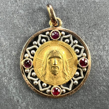 Load image into Gallery viewer, French Vernon Jesus Christ 18K Yellow Gold Ruby Charm Medal Pendant
