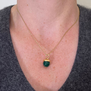 18K Yellow Gold Green Agate Sphere Charm Pendant