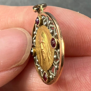 French Vernon Jesus Christ 18K Yellow Gold Ruby Charm Medal Pendant