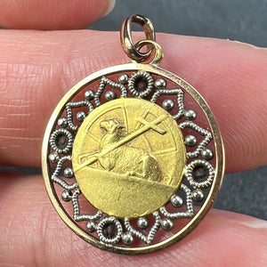 French Vernon Jesus Christ 18K Yellow Gold Ruby Charm Medal Pendant