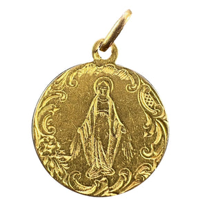 French Virgin Mary 18K Yellow Gold Charm Pendant