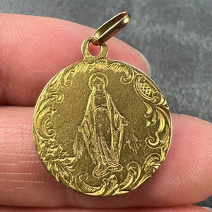 French Virgin Mary 18K Yellow Gold Charm Pendant