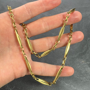 French 18K Yellow Gold Fancy Faceted Curb Link Watch Chain Necklace