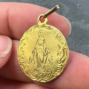 French Virgin Mary 18K Yellow Gold Charm Pendant