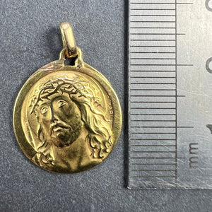 French Charl 18K Yellow Gold Jesus Christ Crown of Thorns Medal Charm Pendant