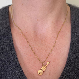 Vintage French Violin 18K Yellow Gold Enamel Charm Pendant