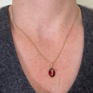 Vintage French Seven Spot Ladybird 18K Yellow Gold Enamel Lucky Charm Pendant