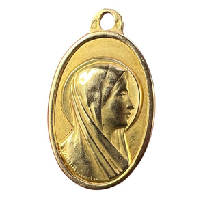 French Paul Brandt 18K Yellow Gold Virgin Mary Charm Pendant Medal