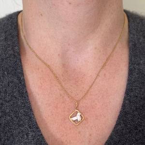 Vintage French White Origami Bird Enamel 18K Yellow Gold Charm Pendant
