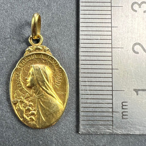 French Becker 18K Yellow Gold St Therese Charm Medal Pendant